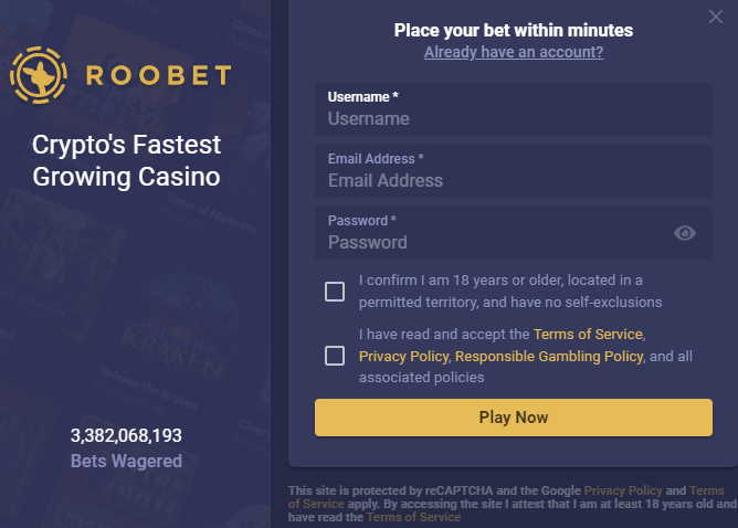 Roobet Review - Registration Process