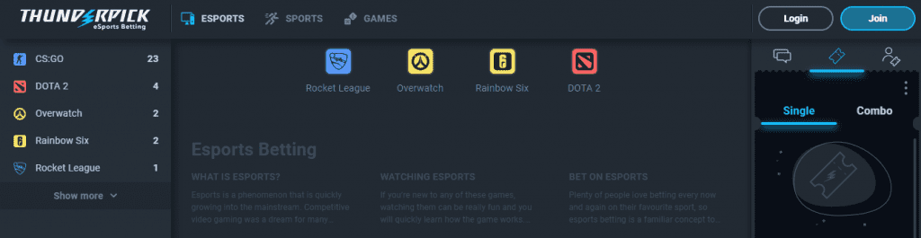 Thunderpick Reviews - Betting Section