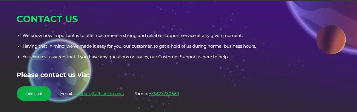 Alf Casino Review – Contact Customer Support Team Alf Casino Review – Contact Customer Support Team