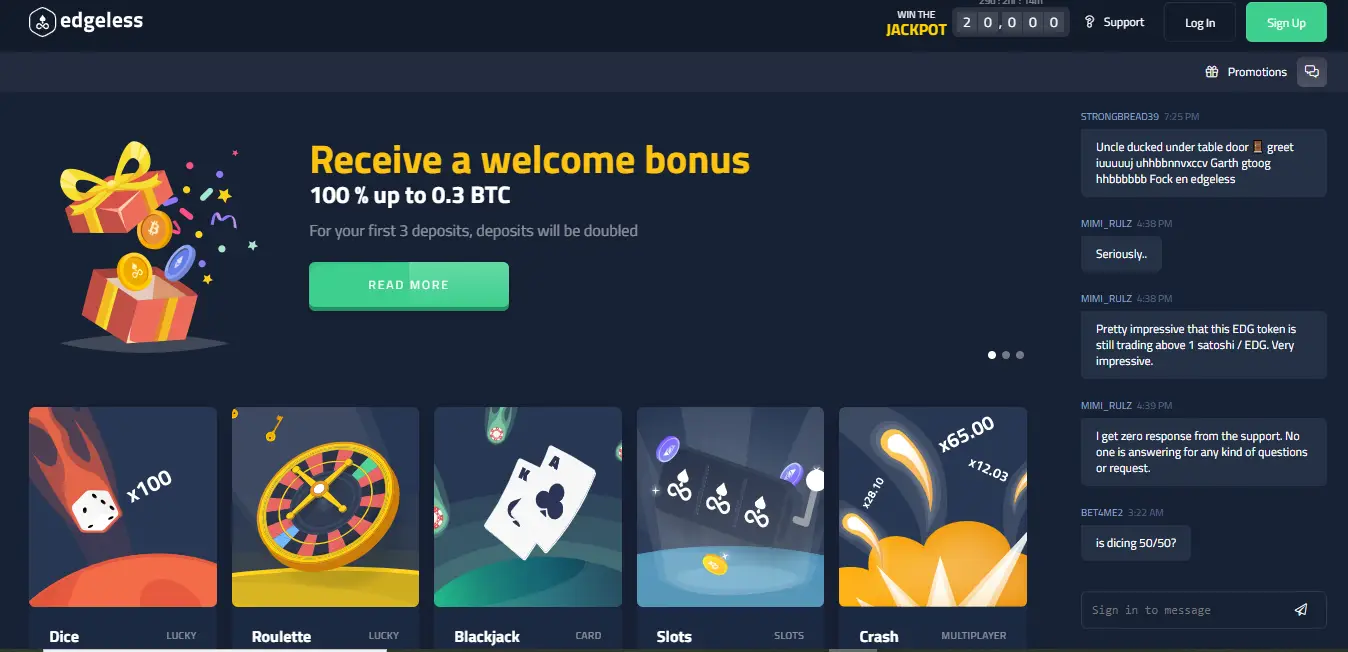 Edgeless Casino Review - The homepage Edgeless Casino Review - The homepage