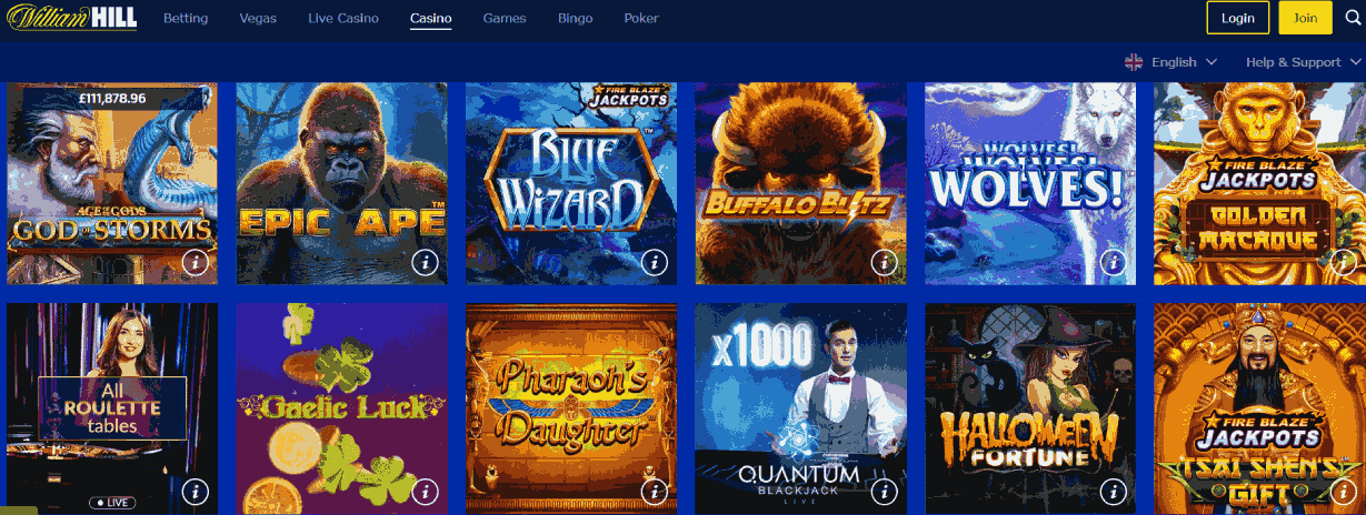 Enjoy Plethora of Casino Games only at William Hill