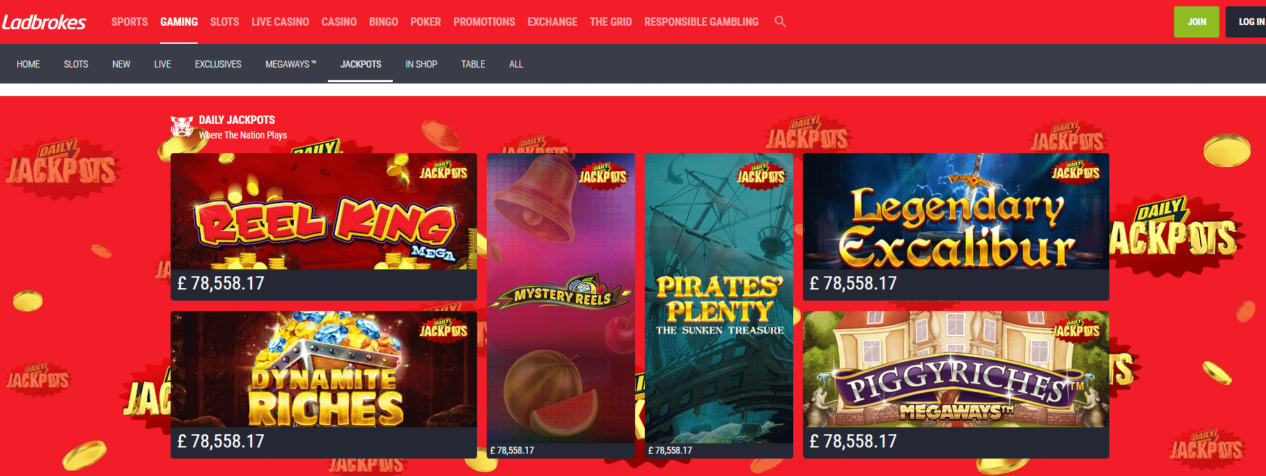 Ladbrokes Online Casino review - Jackpots