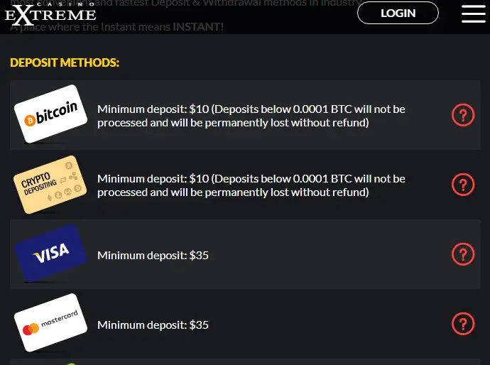 Deposit Methods @Casino Extreme Deposit Methods @Casino Extreme