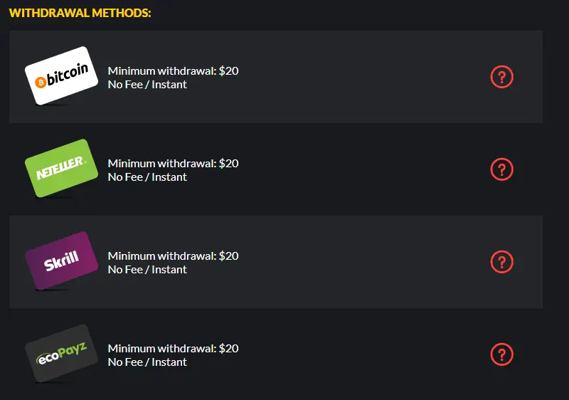 Withdrawal Methods @Casino Brango Withdrawal Methods @Casino Brango