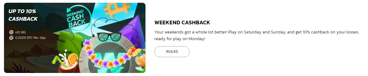 Weekend Cashback by Wildcoins Casino