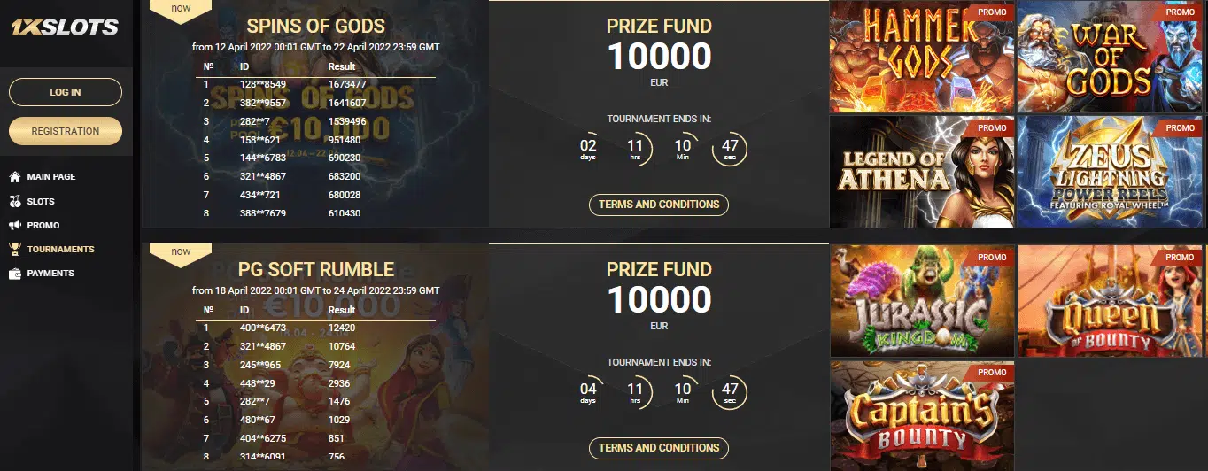 1xslots Casino Tournaments