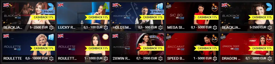1xslots Live Casino Games