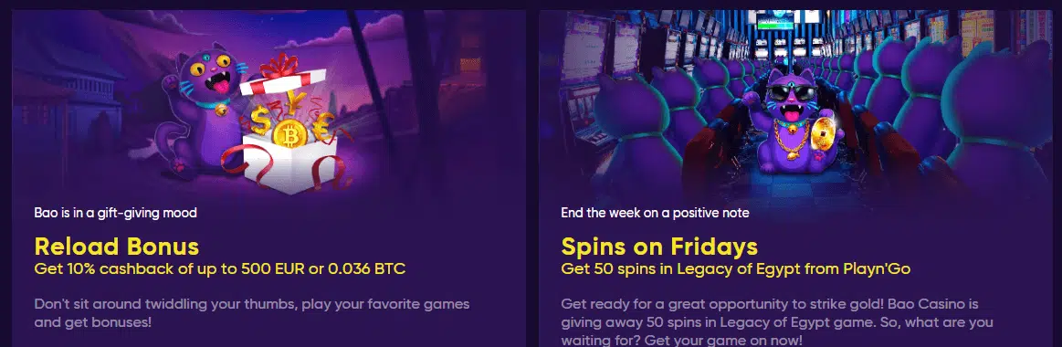 Bao Casino Reload & Spins on Fridays Bonuses Bao Casino Reload & Spins on Fridays Bonuses