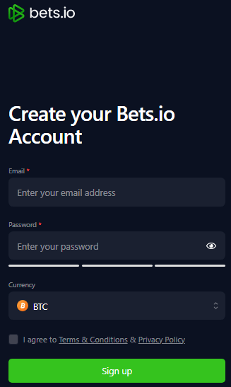 Bets.io Casino Sign Up Process