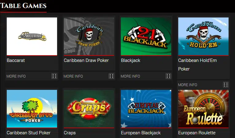 BoVegas Casino Table Games BoVegas Casino Table Games