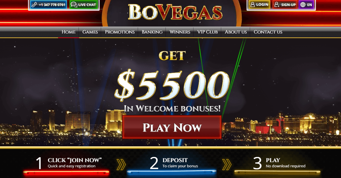 BoVegas Casino User Interface