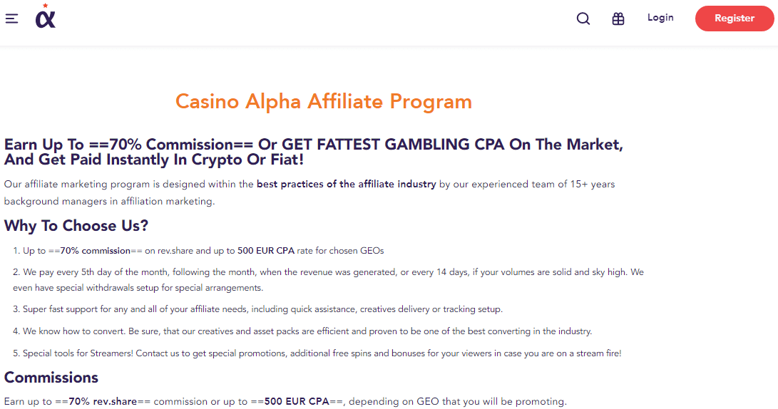 Casino Alpha Affiliate Program