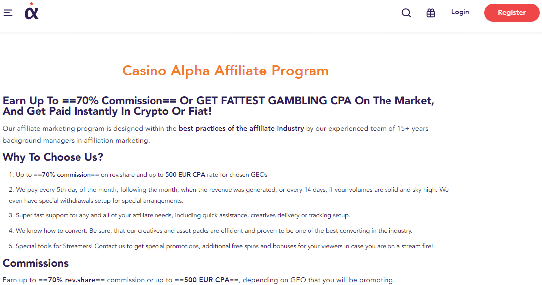 Casino Alpha Affiliate Program Casino Alpha Affiliate Program