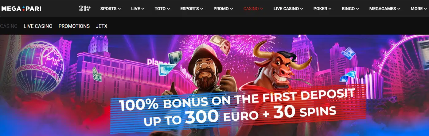 Megapari Casino User Interface