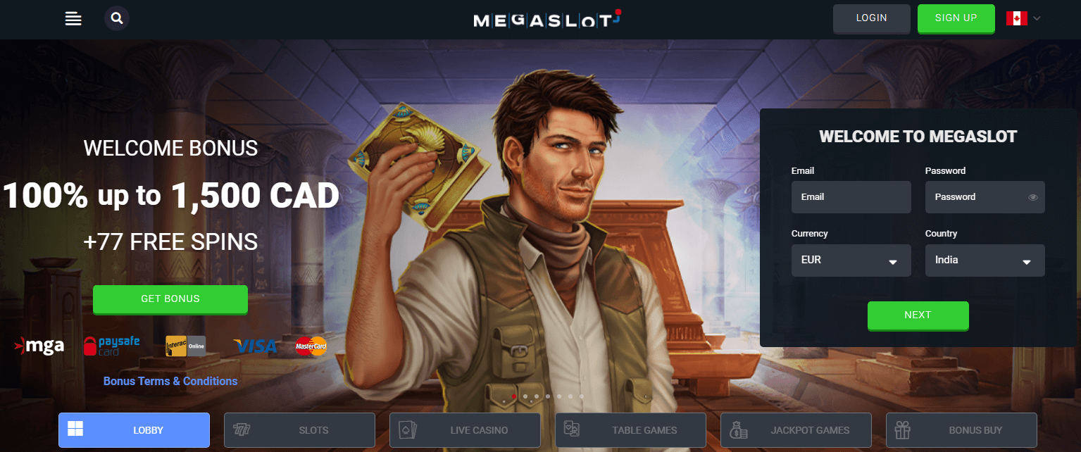 Megaslot Casino User Interface
