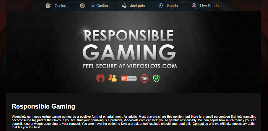 Responsible Gaming by Videoslots