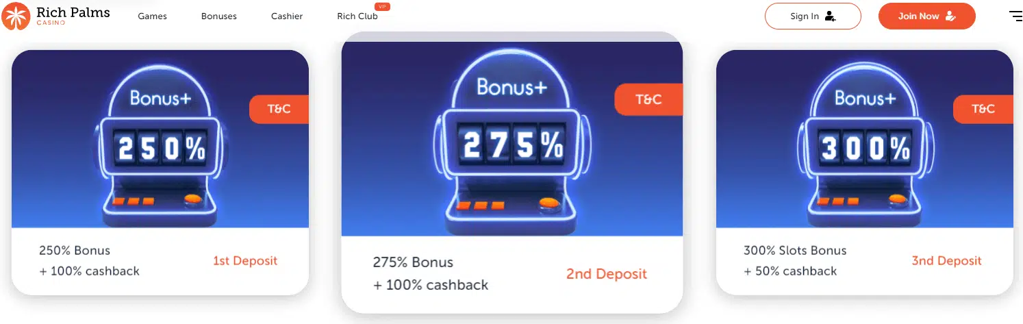 Rich Palms Casino Welcome Bonus