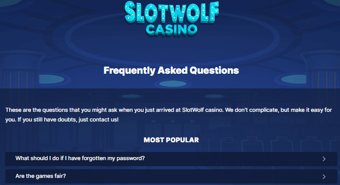 SlotWolf Casino FAQ Support