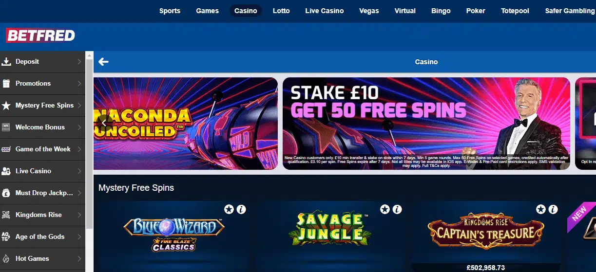Betfred Casino User Interface Betfred Casino User Interface