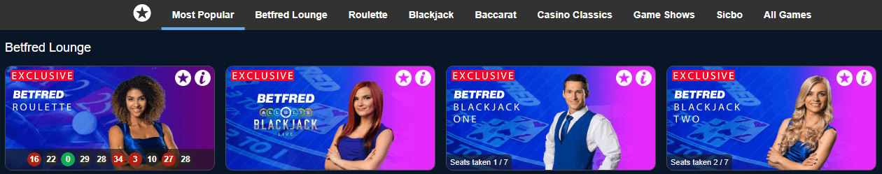 Betfred Live Casino Games