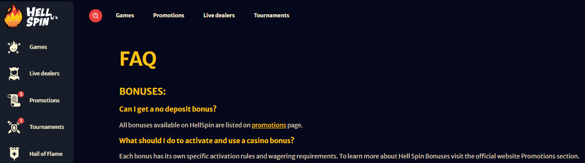 Hell Spin Casino FAQ Support