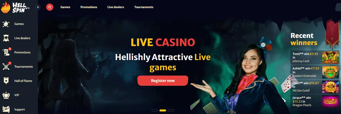 Hell Spin Casino User Interface Hell Spin Casino User Interface