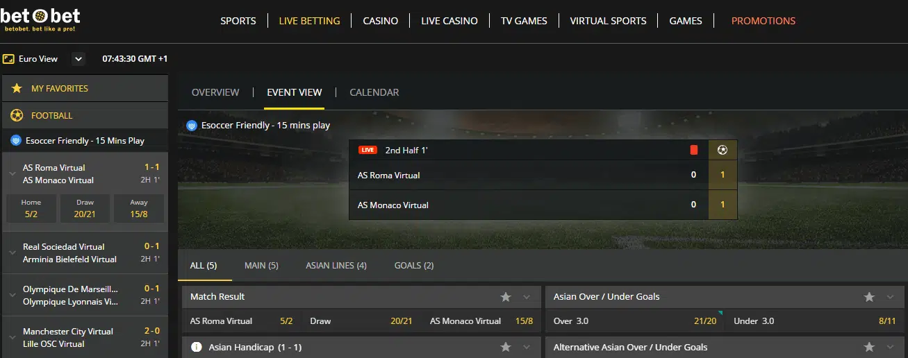 BetOBet Live Sports Betting Options