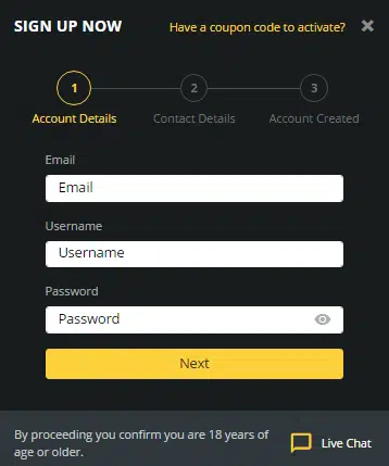 BetOBet Sign Up Process
