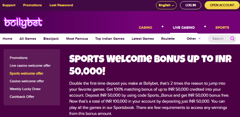 Bollybet Sports Welcome Bonus