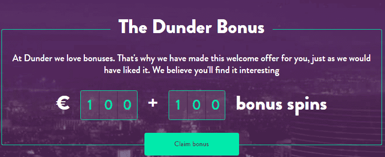 Dunder Casino Welcome Bonus