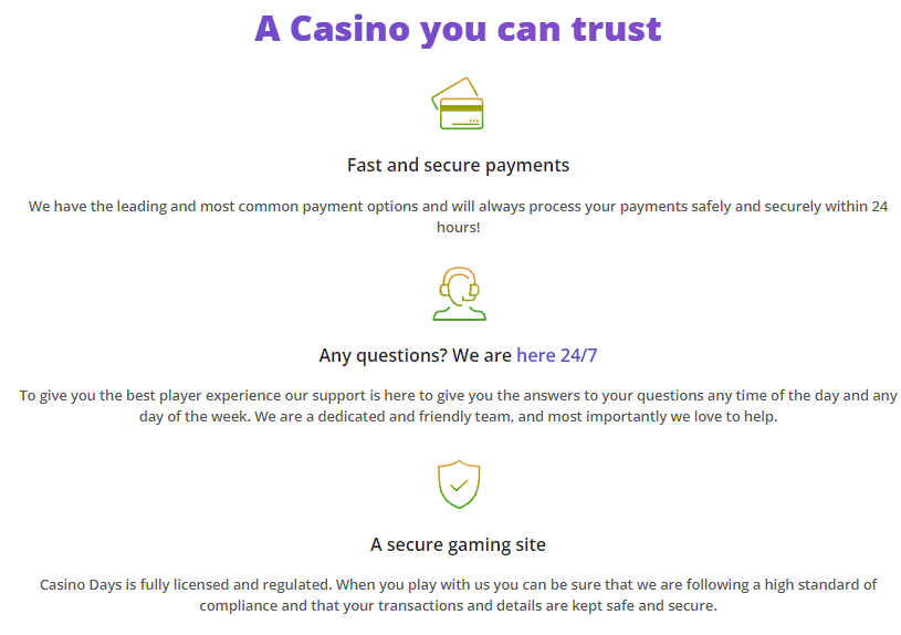 Features of Casino Days