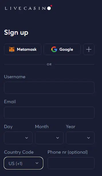 Livecasino.io Sign Up Process Livecasino.io Sign Up Process