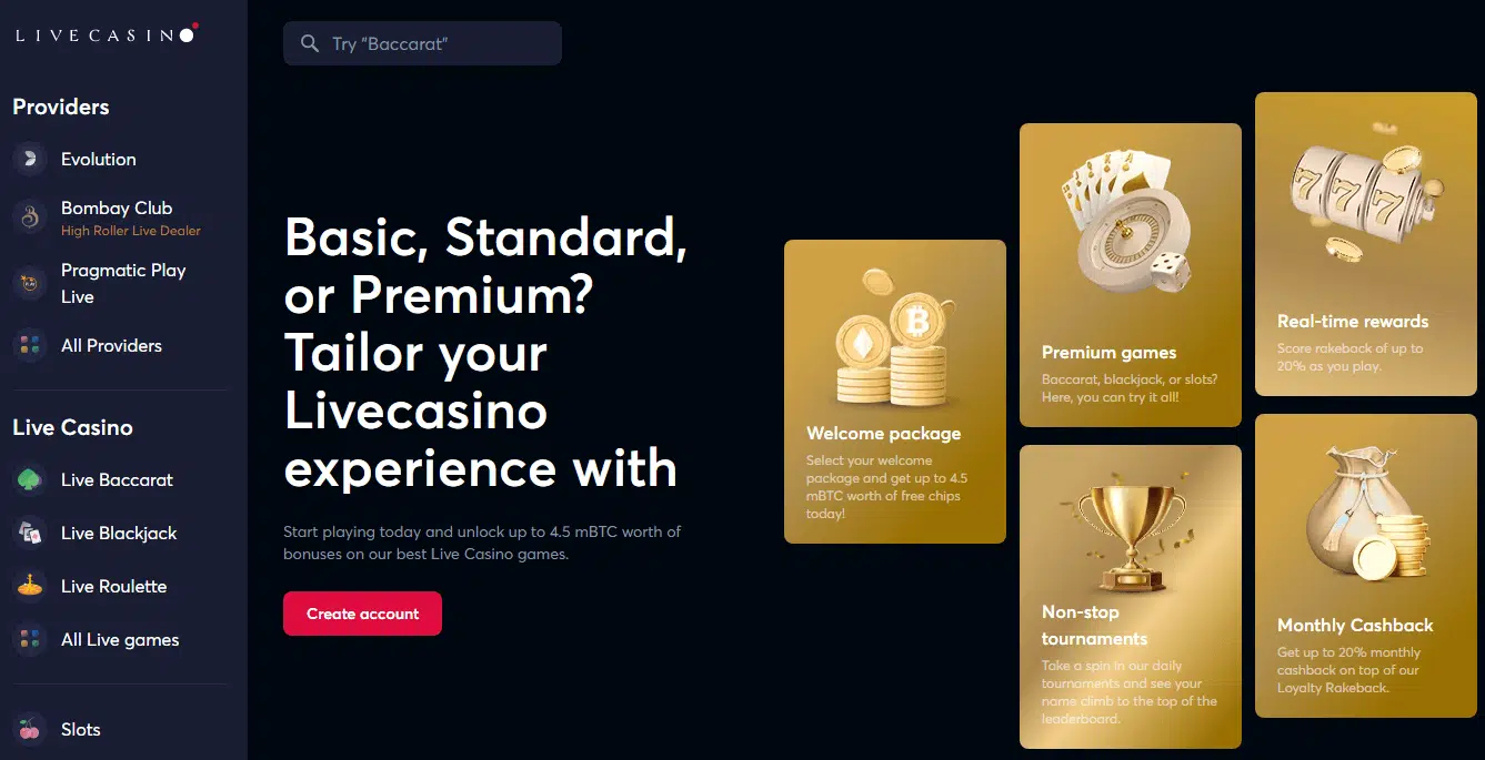 Livecasino.io User Interface Livecasino.io User Interface