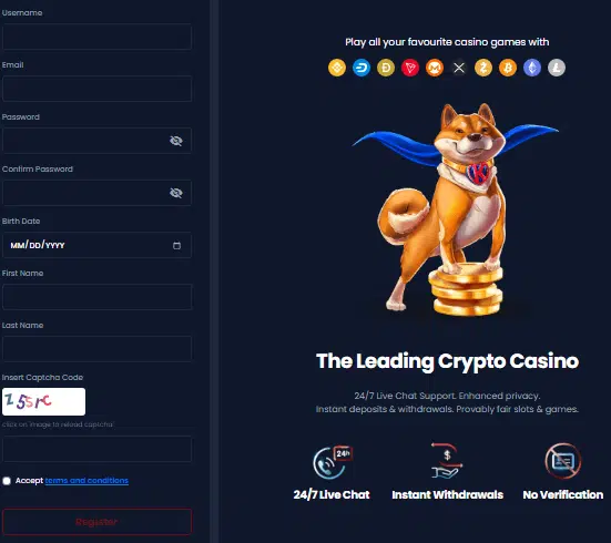 Sign Up Process at Kryptosino Casino