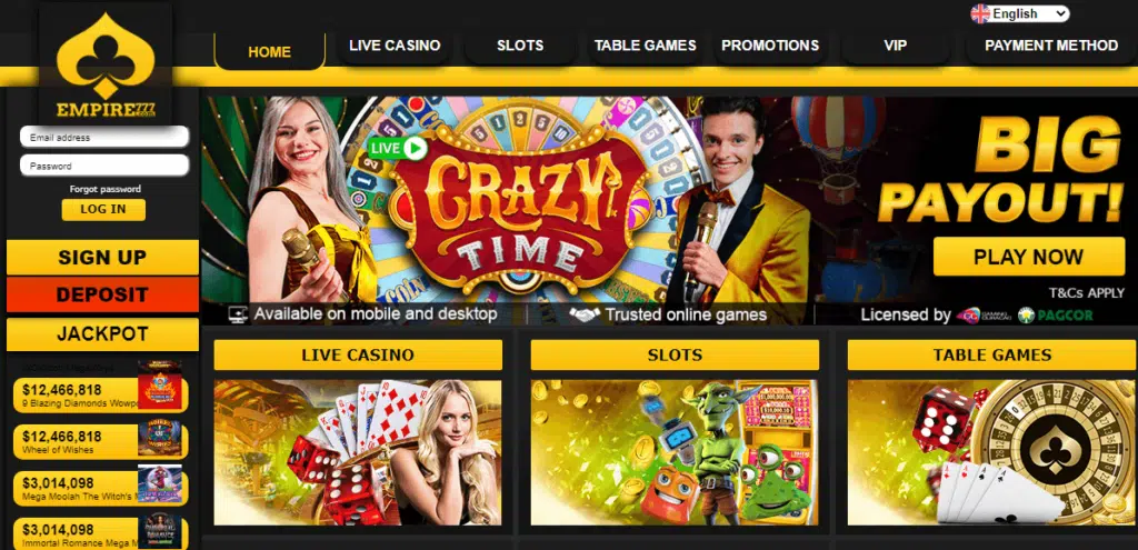 Empire777 Casino User Interface