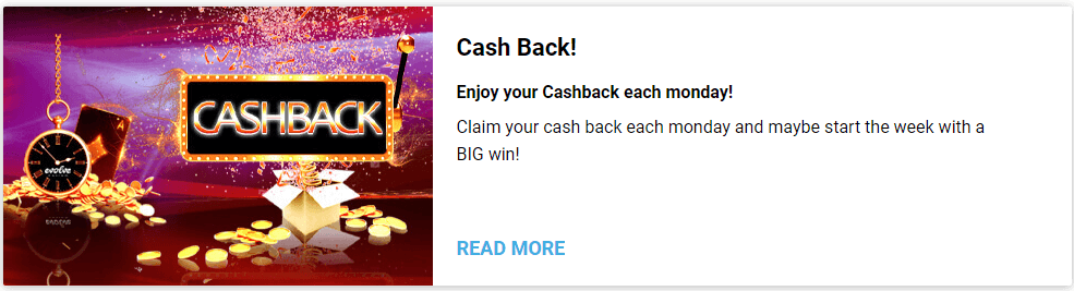 Evolve Casino Cashback Bonus