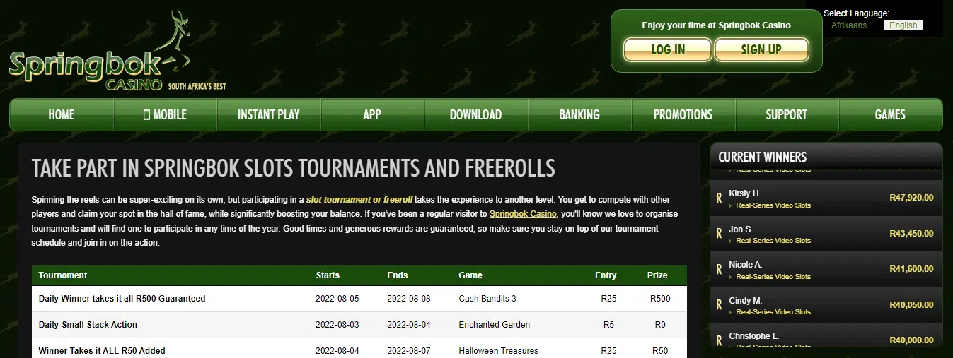 Springbok Casino Tournaments and Freerolls Springbok Casino Tournaments and Freerolls