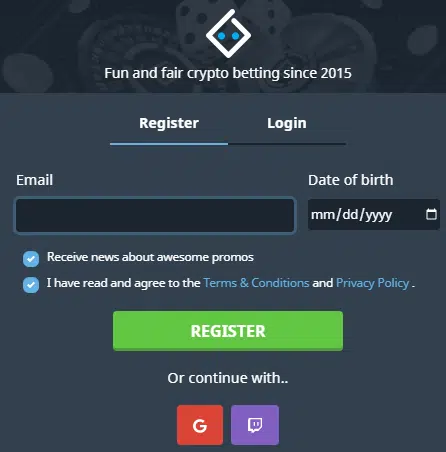 Bitsler Sign Up Process