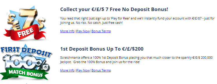 ScratchMania Casino Welcome Bonuses