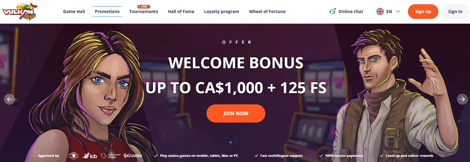 Vulkan Vegas Casino User Interface Vulkan Vegas Casino User Interface