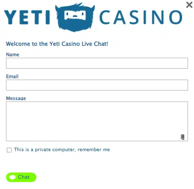 Yeti Casino Live Chat Support