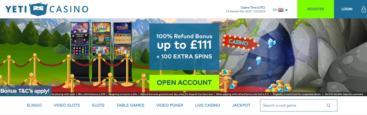 Yeti Casino User Interface