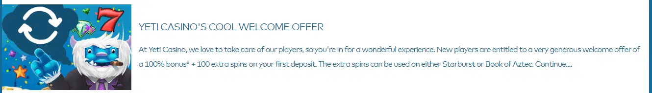 Yeti Casino Welcome Offer