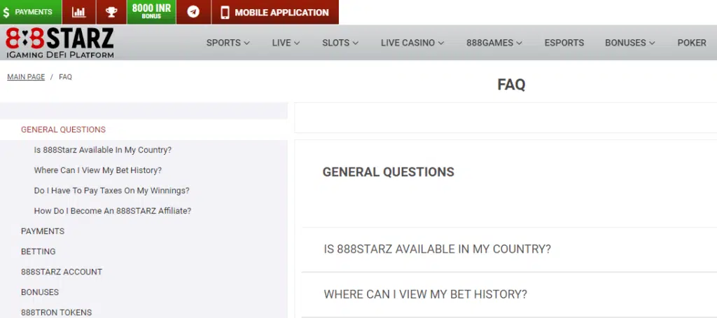 888Starz FAQ Support