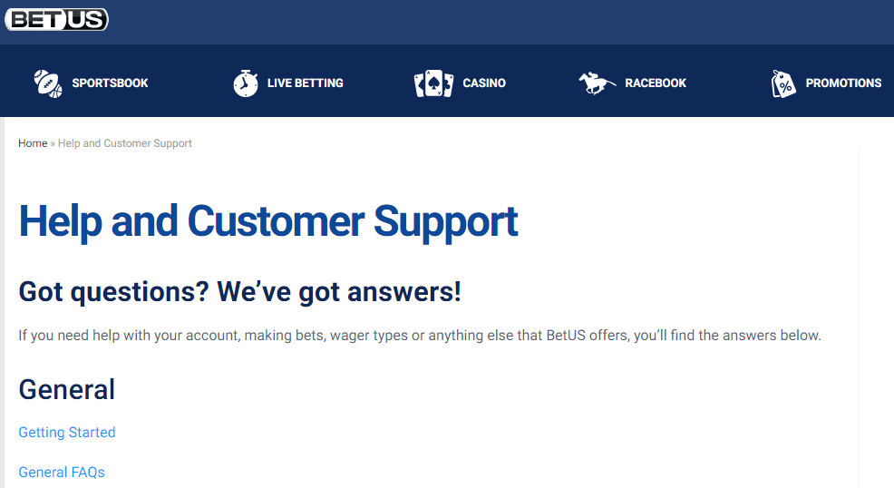 BetUS Customer Support