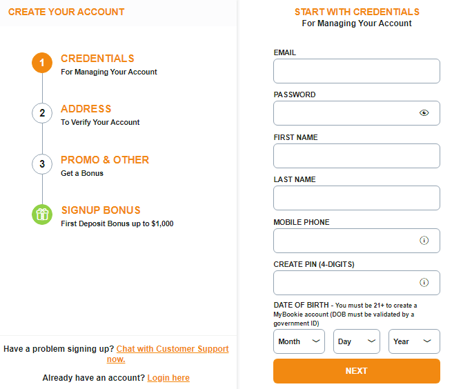 MyBookie.ag SignUp Process