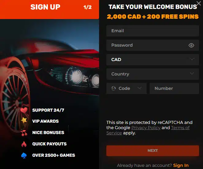 N1 Casino SignUp Process