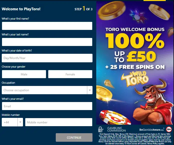 PlayToro Casino Sign Up Process PlayToro Casino Sign Up Process