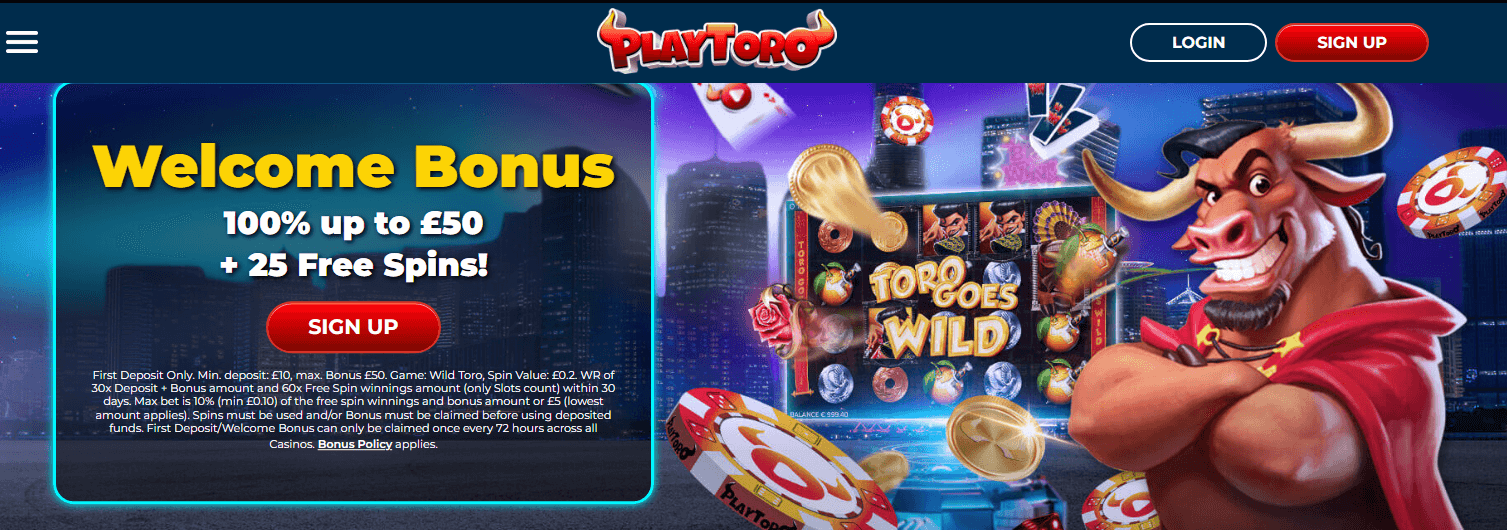 PlayToro Casino User Interface