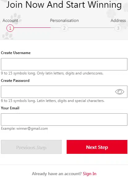 Red Dog Casino Sign Up process Red Dog Casino Sign Up process